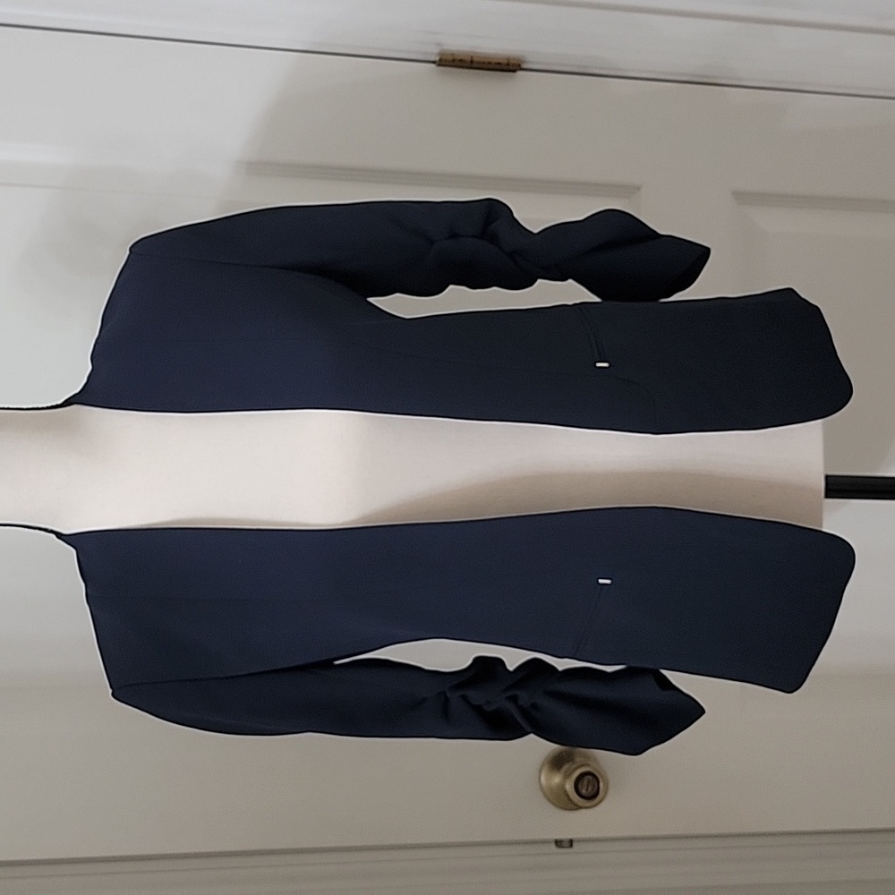 H&M Size 2 Navy Blue Open Blazer, Ruched Sleeves, NEW Without Tag
